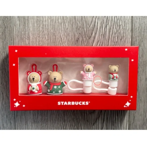 NWT✨Starbucks 2024 Mexico Christmas Edition Straw Stopper Set 🧸 - Picture 5 of 6